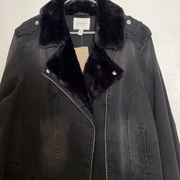 Jessica Simpson fur lined denim moto jacket plus size - Picture 7 of 7